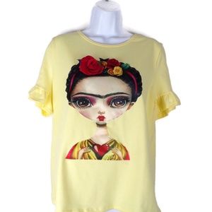 Frida Khalo Top With Applique Flowers W1309